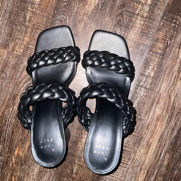 A New Day Black Braided Slide Sandals - Picture 1 of 4